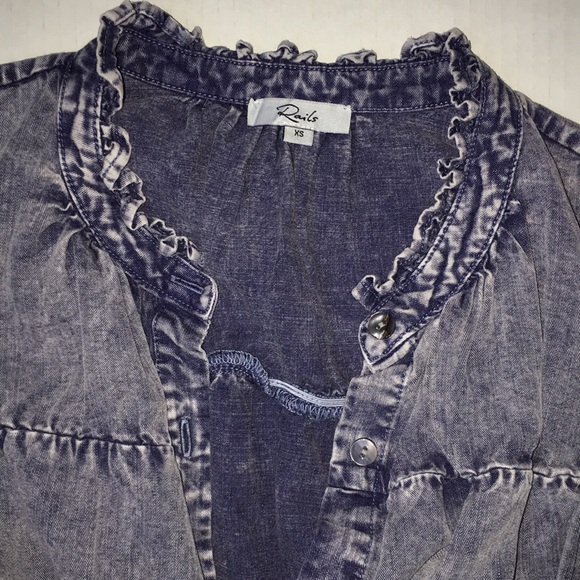 Rails Ruffle Neck Washed Indigo Blouse | Size XS - Picture 2 of 5